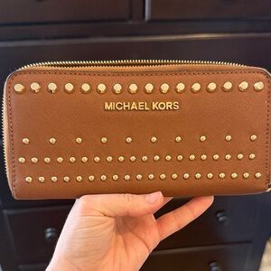 Michael Kors Tan Wallet with Gold Studs